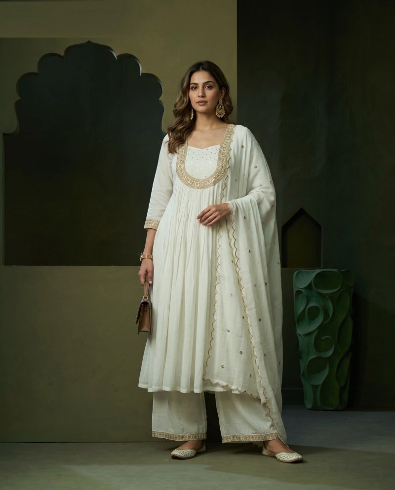 K 1324 By Naisha Mul Chanderi Kurti With Bottom Dupatta